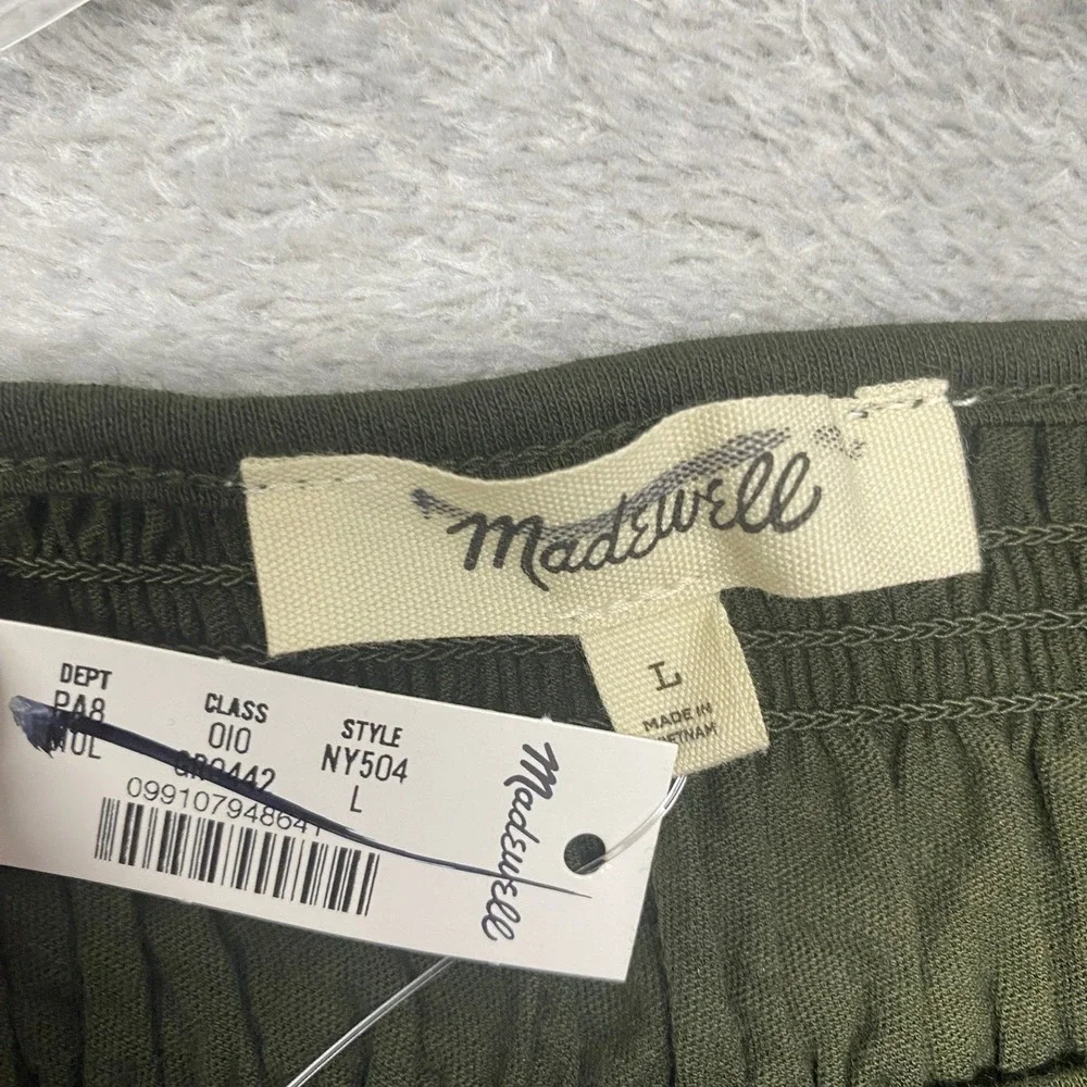 Madewell Shirt Large Smocked Boatneck Top Olive Green Puff Sleeve NY504
